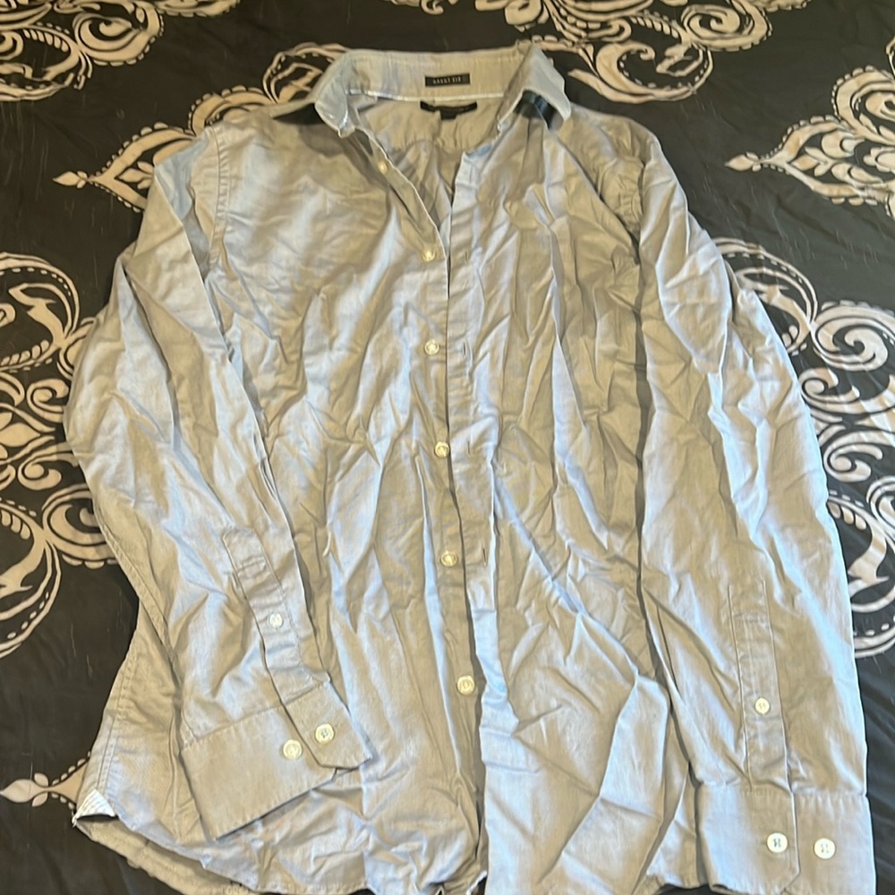 Banana Republic Men’s Shirt, Medium, Grant Fit, 120s Supima Cotton, Grey & White